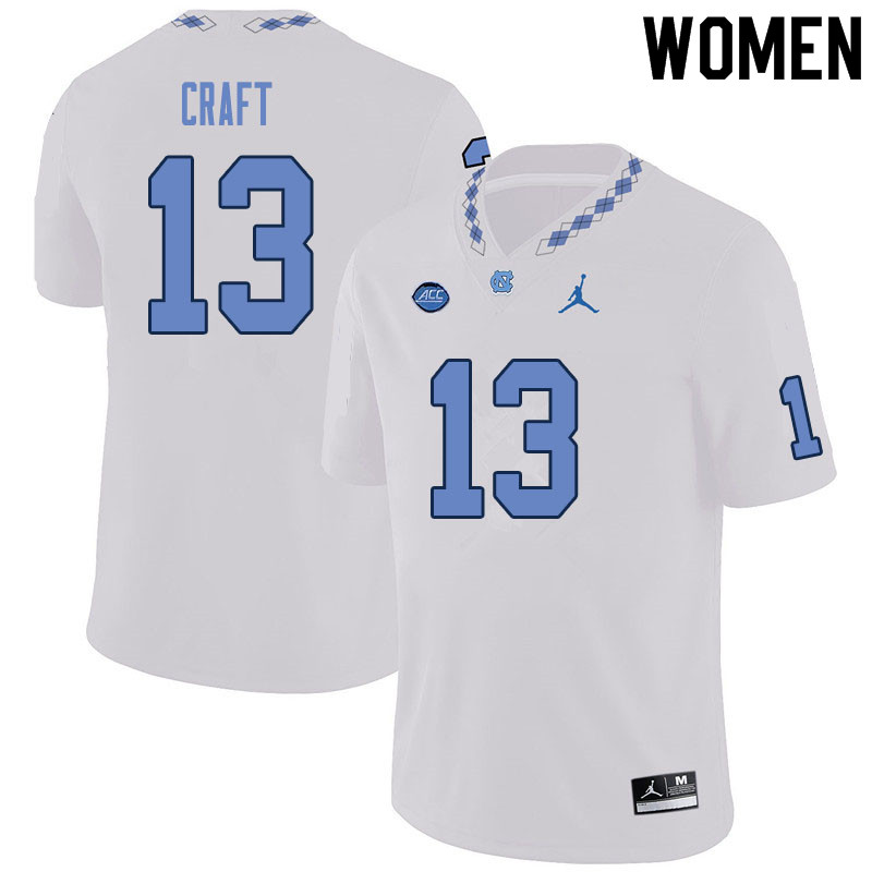 Women #13 Tylee Craft North Carolina Tar Heels College Football Jerseys Sale-White